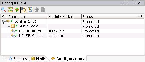 Promote the config_1 configuration. From the Flow Navigator, click Promote Partitions. Now that config_1 has been successfully implemented, it can be promoted.