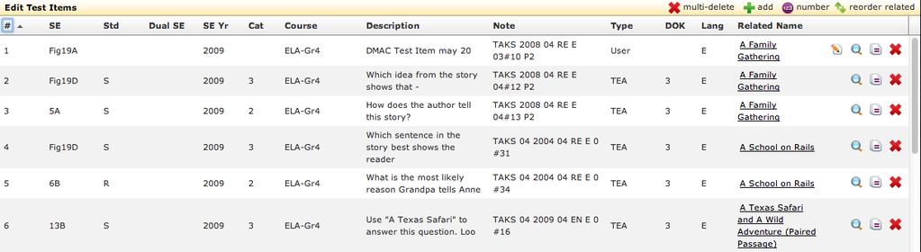 DMAC Solutions: Creating Tests in TAG Page 6 of 12 Preview, Delete, Renumber and Revise Test Items 1.