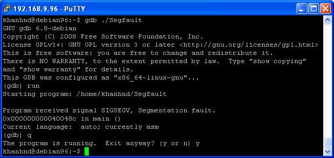 Using gdb The GNU Debugger (3 of 6) Step 1: Load the program into gdb Step 2: execute the