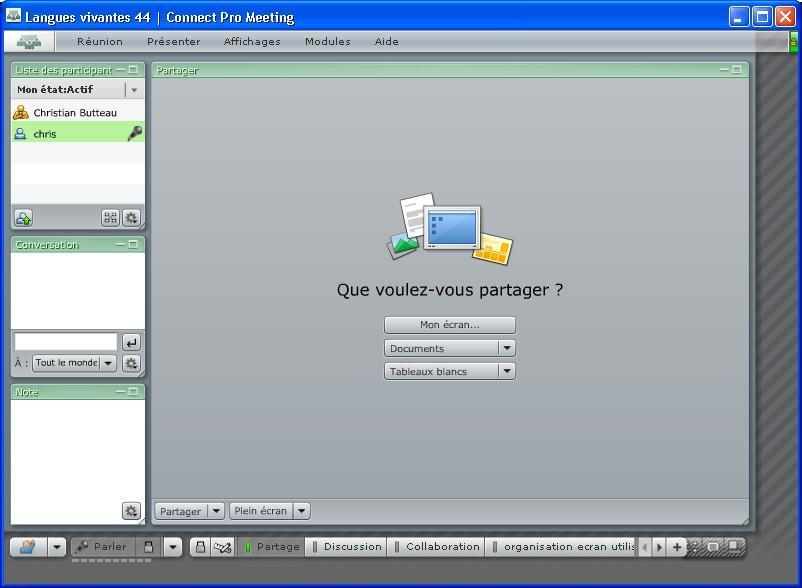 2 «module partage»: The display below shows the sharing mode: click on «partage» as shown below.