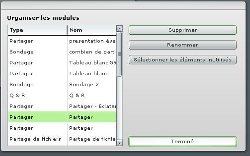 «organiser les modules», to select the module to be deleted and then confirm the deletion.