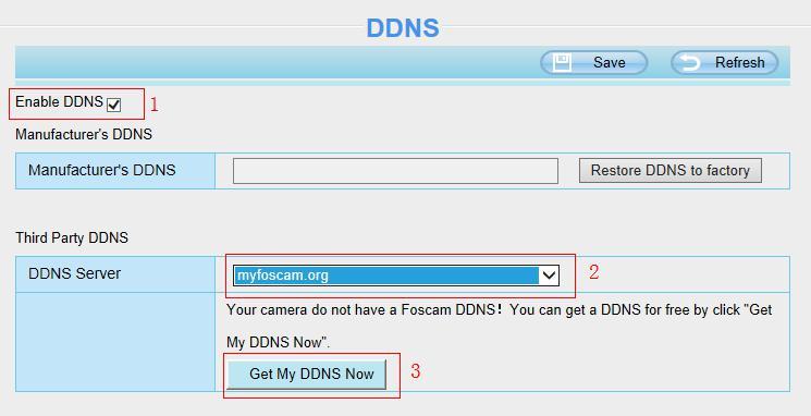 First Enable DDNS, then select myfoscam.
