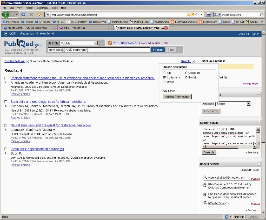 4. Collections After performing a search in PubMed, you can mark and
