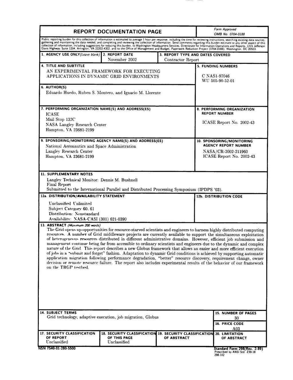 Form Approved REPORT DOCUMENTATION PAGE OMB No o7o4-o188 Publicreportingburdenforthiscollectionof informationisestimatedtoaveragei hourperresponse, includingthetimeforreviewing instructions,searching