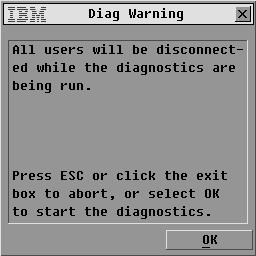 48 IBM Rack Console Switch Installation and User s Guide Figure 3.22: Diag Warning window 3. Click OK to begin diagnostics.