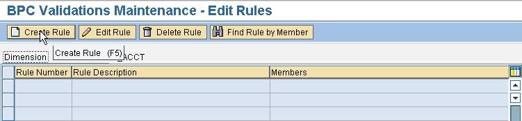 The BPC Validations Maintenance Edit Rules screen is opened as shown below: 4.