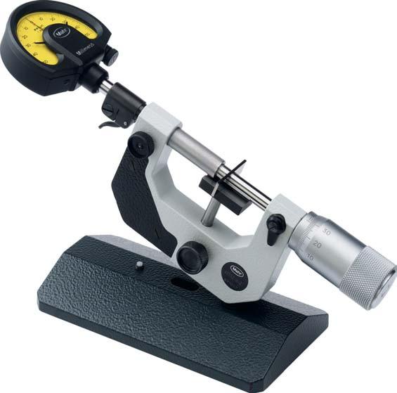 Height-adjustable stop Constant measuring force Measuring spindle made of stainless steel, hardened throughout and ground, lockable Scales with satin-chrome Dial Comparator 13 Measuring Retraction