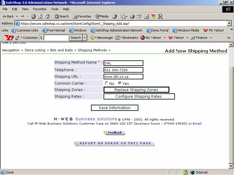 Once complete, go back to the ADD NEW SHIPPING METHOD, and the following window will appear: In