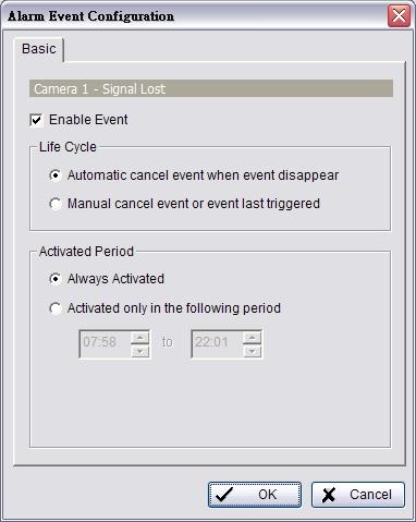 4. Guard 4.1.2 Event - Signal Lost Basic Enable Event: Check the box to activate.