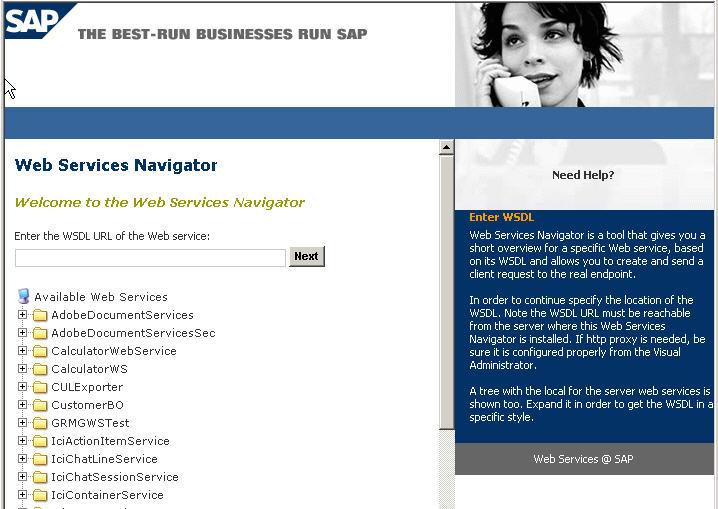 Figure 11 J2EE Web Services Navigator Click on the web service of interest, and you will be able to download/view its details (including WSDL), and conduct basic testing (SOAP over plain HTTP only).