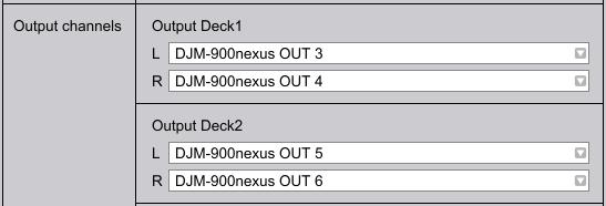 Check the settings in [Output channels]. Play a track on a deck on rekordbox, monitor the sound from the DJM. If the setting is not the one you wish, change it.