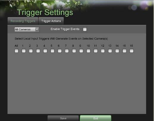 Configuring Alarm Inputs Recordings can also be triggered from an external sensor alarm device. To setup recording triggers from alarm inputs: 1.