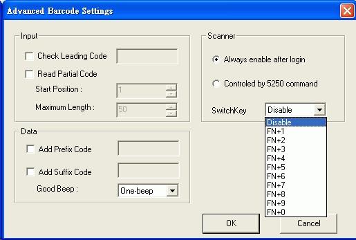 Advanced Barcode Settings (TN5250) Define