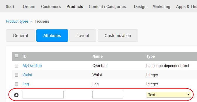 Attributes of a product type In the Administration area in the main menu, select Products and then Product types. Step 2 Select the ID of the product type whose attributes you want to edit.