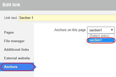 Step 8 With your heading still highlighted, click the link icon in the toolbar Step 9 Click Anchors on the left side and from under the Anchors on this page dropdown menu select your anchor.
