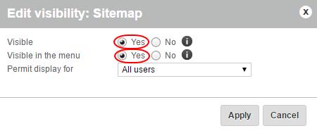 Step 7 For Visible select the option Yes, if you want the Business hours page to be available in your site menu select