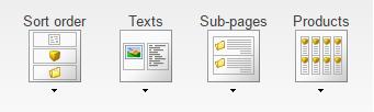 Sort order: Select the order that text, products and sub-pages should be displayed. Texts: Choose how texts should align in relation to images, videos etc.