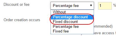 Step 3 Under Discount or fee select either Percentage discount or Fixed discount. Step 4 Enter the amount of discount that you want to apply into the box.
