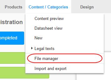Access the File manager Select Content / Categories in the Administration area in the main menu and then select File manager.