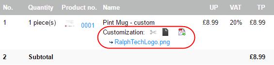 Step 3 If the customer has customised one of the ordered products, you will find more information on customisation in the overview of ordered products.