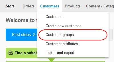 Display the customers in a customer group In the Administration area in the main menu, select Customers and then Customer