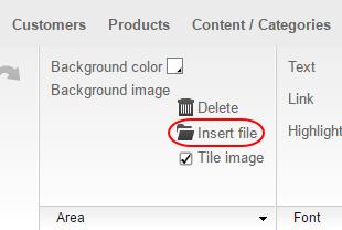 Step 2 Select the page area where you wish to change the background image. Step 3 Under Background image select Insert file.