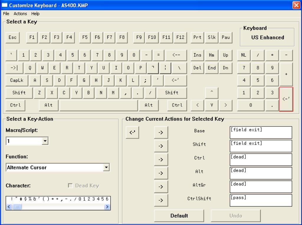 Select the key you want to change. In this case we have selected the ENTER key on the number pad.