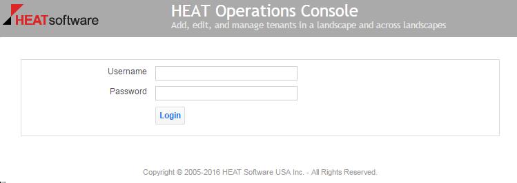 1. Either click Start > All Programs > HEAT Software > HEAT > Ops Console or access the Operations Console from a URL in a browser.