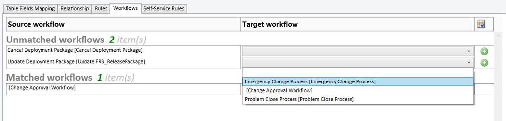 Fig. 15. Mapping Workflows 22. To match a workflow that is currently unmatched, do the following: a. Click the Workflows tab. b.