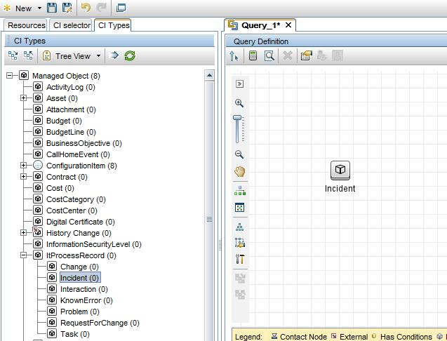 Chapter 2: Integration Setup 6. Specify Service Manager as the data source for the Incident query node. a. Select the Incident query node, click the Data Sources tab on the lower right pane, and then click Edit.