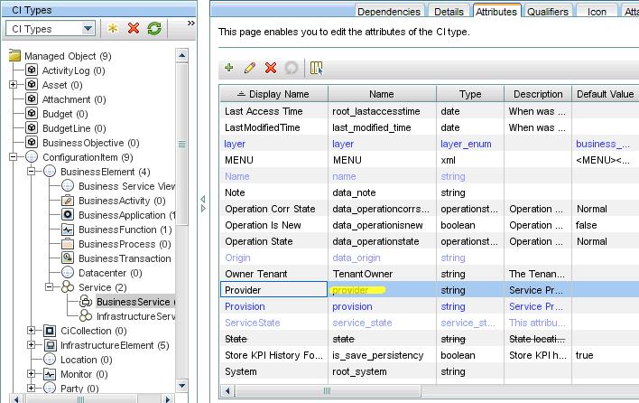 screenshot to match CI attributes in the Service Manager ucmdbbusinessservice web