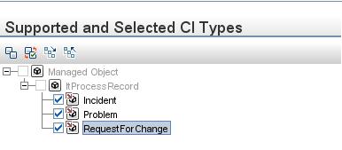 Chapter 2: Integration Setup 7. Click OK. The integration point is created and its details are displayed. 8. Click the Federation tab, and complete the following configuration. a. In Supported and Selected CI Types, select the following CI types as needed from Managed Object > ItProcessRecord: i.
