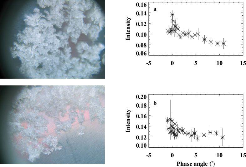 Comparison with earlier results Laser backscatter for melting (a) and frozen (b) surface grains measured during the same day at +2.5 C and -3 C. Grain image with a mm scale. Sodankylä March 2, 2005.