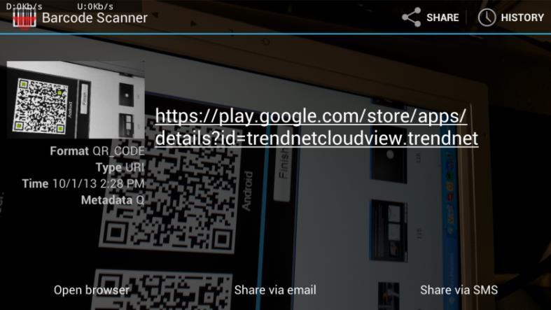 The app will copy the QR link and provide a HTML link to the TRENDnet app.