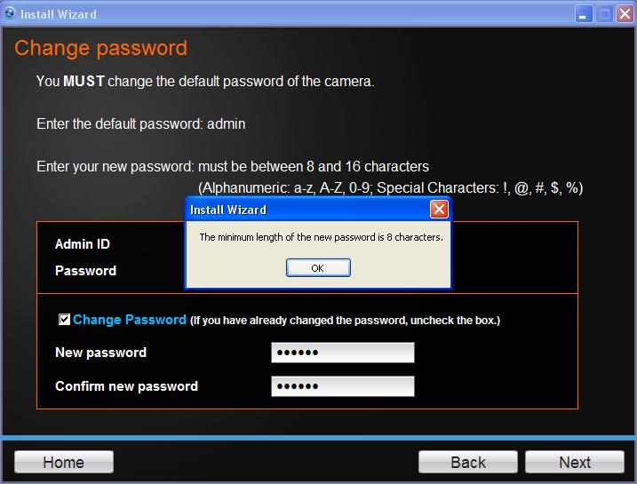 If the password length is less than 8 characters, you are also prompted to alter the configuration, as shown below. 8. The initial setup is complete.