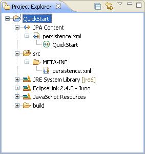 Dali quick start Figure 1 1 JPA Project in Project Explorer Now that you have created a project with persistence, you can continue with Creating a Java persistent entity with persistent fields.