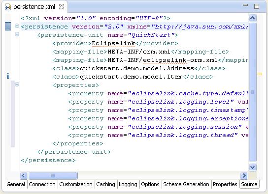 Properties xml Editor Source page