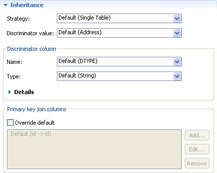 Specifying entity inheritance 4. Select the Name, Catalog, and Schema of the additional table to associate with the entity.