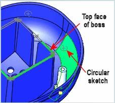 Boss Positioning The mounting boss is placed on the selected planar or