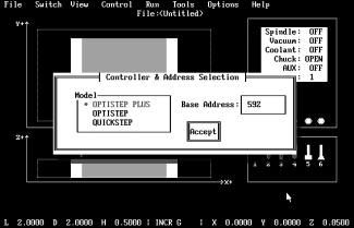 2 Options Menu Options-Controller Type/Address Allows the user to select the type of MicroKinetics controller, Optistep Plus, Optistep, or Quickstep and set the base address, in decimal, of the