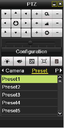 1. Enter the PTZ Control interface. Menu>Camera>PTZ>More Settings 2. Check the round icon before Call Preset. Figure 4. 4 PTZ- Call Preset 3. Choose the preset number.