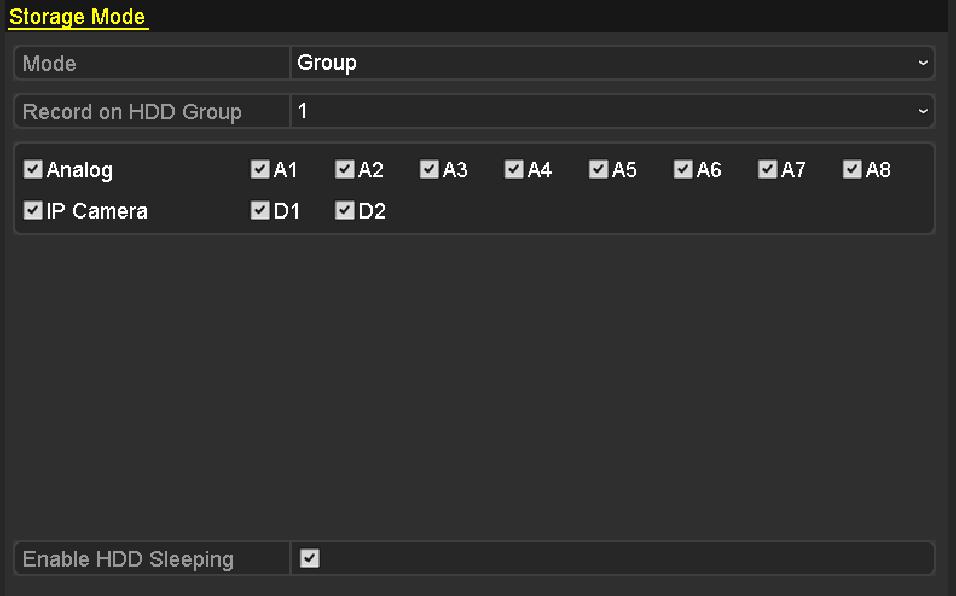 5.9 Configuring HDD Group for Record Purpose: You can group the HDDs and save the record files in certain HDD group. 1. Enter HDD setting interface. Menu>HDD Figure 5. 36 HDD-General 2.