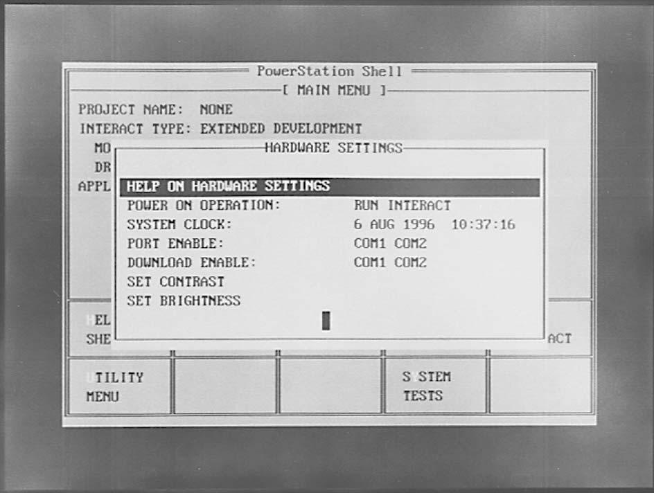 Manual 85015 OpView Interface for 505/505E Controls Figure 3-15. Hardware Settings Some of the options under the Shell Menu will erase the program in the OpView interface.
