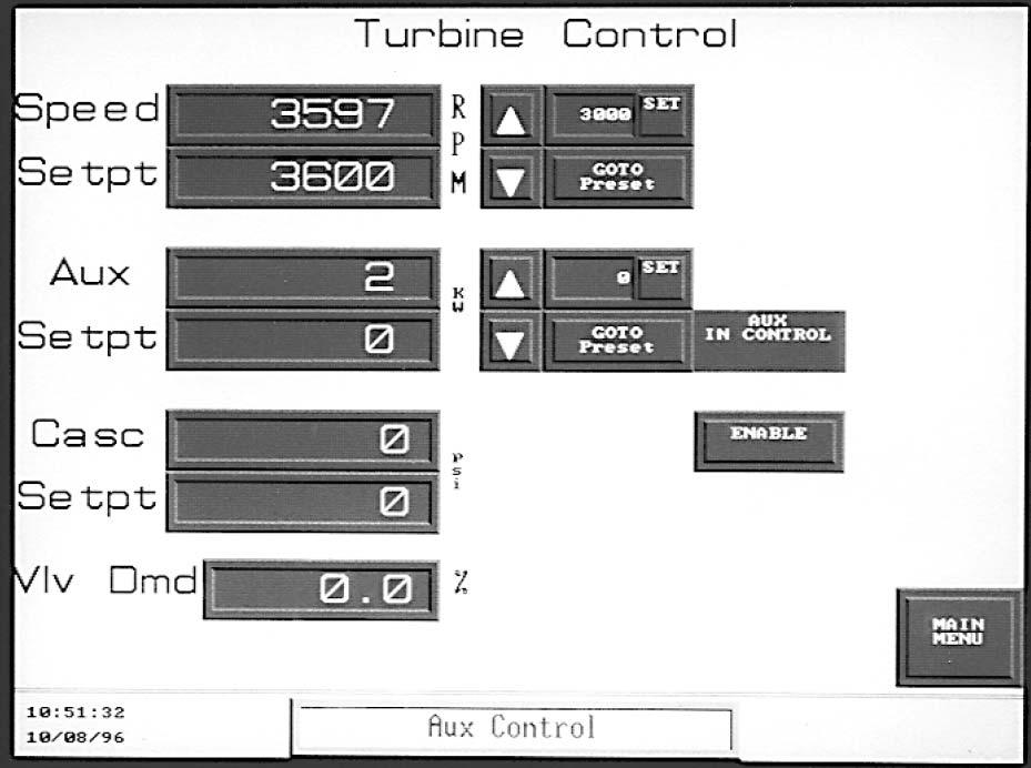Manual 85015 OpView Interface for 505/505E Controls Figure 4-12. Turbine Control PID Control Screen The PID screen displays the various control loops which control the valve (s) output (s).