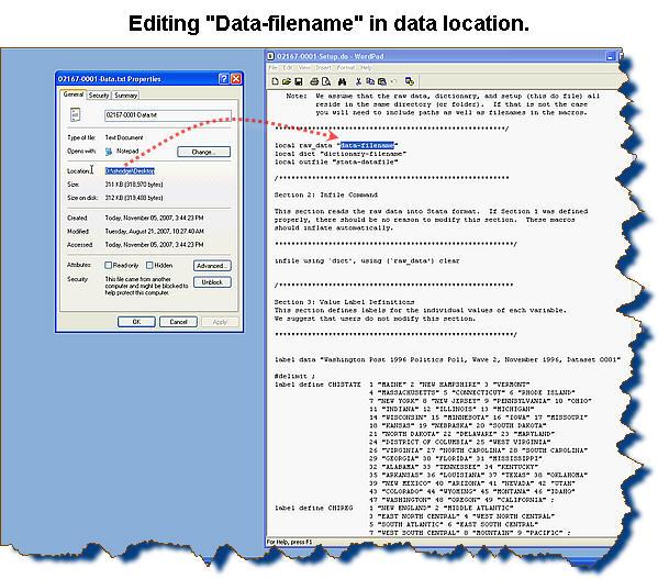 replaced with the location of the actual files. Edit DATA-FILENAME by replacing it with information from the Data file s Properties Box.