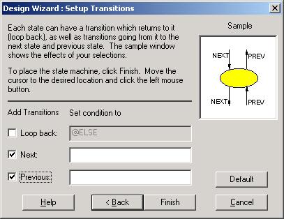 To setup the transitions from one state to another, select both the "Next" and "Previous" options in the