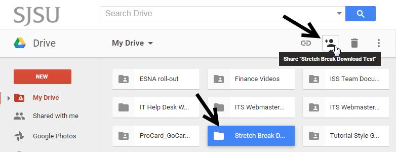 Your new folder displays in Google Drive. In this example, the name of our folder is Stretch Break. 5.
