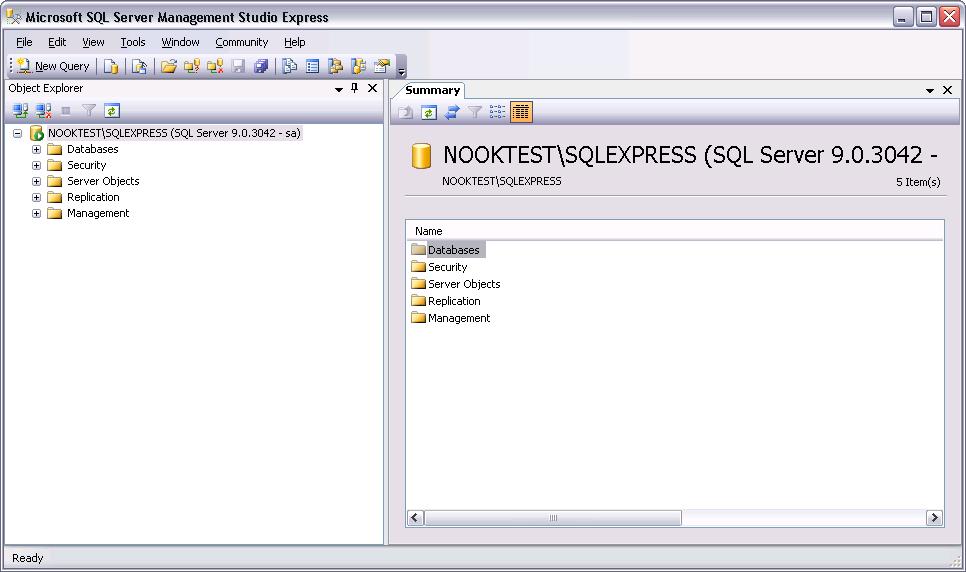 5. Right click on the Databases item under your server in the Object Explorer at the left of the window and choose