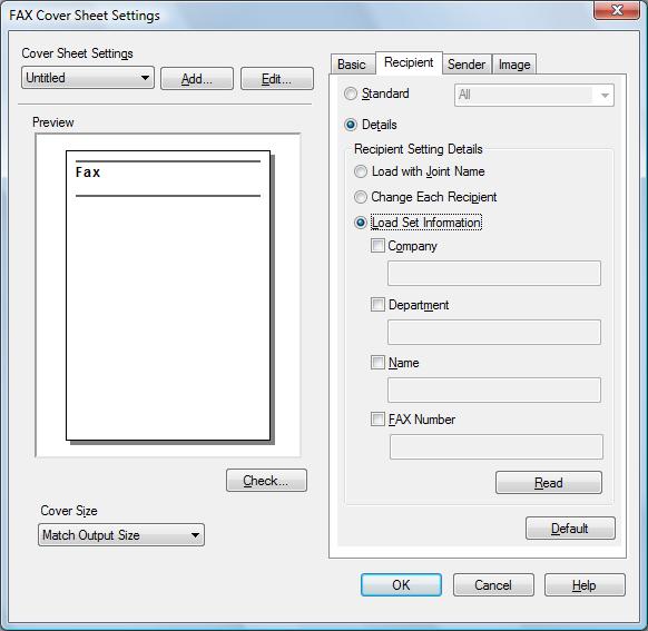 4.1 Sending a fax 4 3 Select the size of the cover sheet from the [Cover Size] drop-down list. 4 Use the [Basic] tab to specify the format of the cover sheet and subject of the fax.