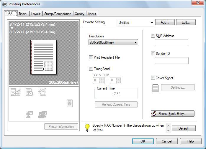 4.10 Saving the fax driver settings 4 4.10 Saving the fax driver settings You can save the changed fax driver settings and recall them if necessary. 4.10.1 Saving the settings 1 Change the fax driver settings in the [Basic], [Layout], or other tab.